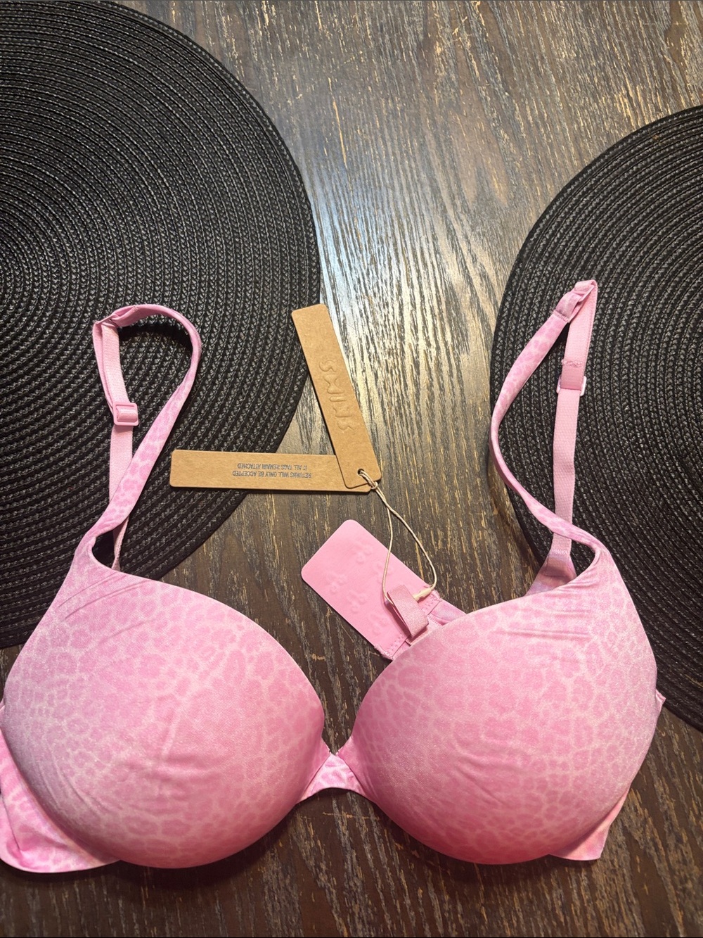 SKIMS ultimate Pink Leopard-Print Push-Up plunge 30D Bra NWT